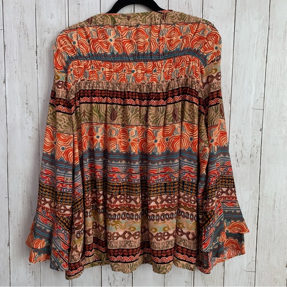 Karyn Seo Woven Mona XL Western Boho Blouse Top Long Sleeve Tassle Rayon NWT - Picture 9 of 11
